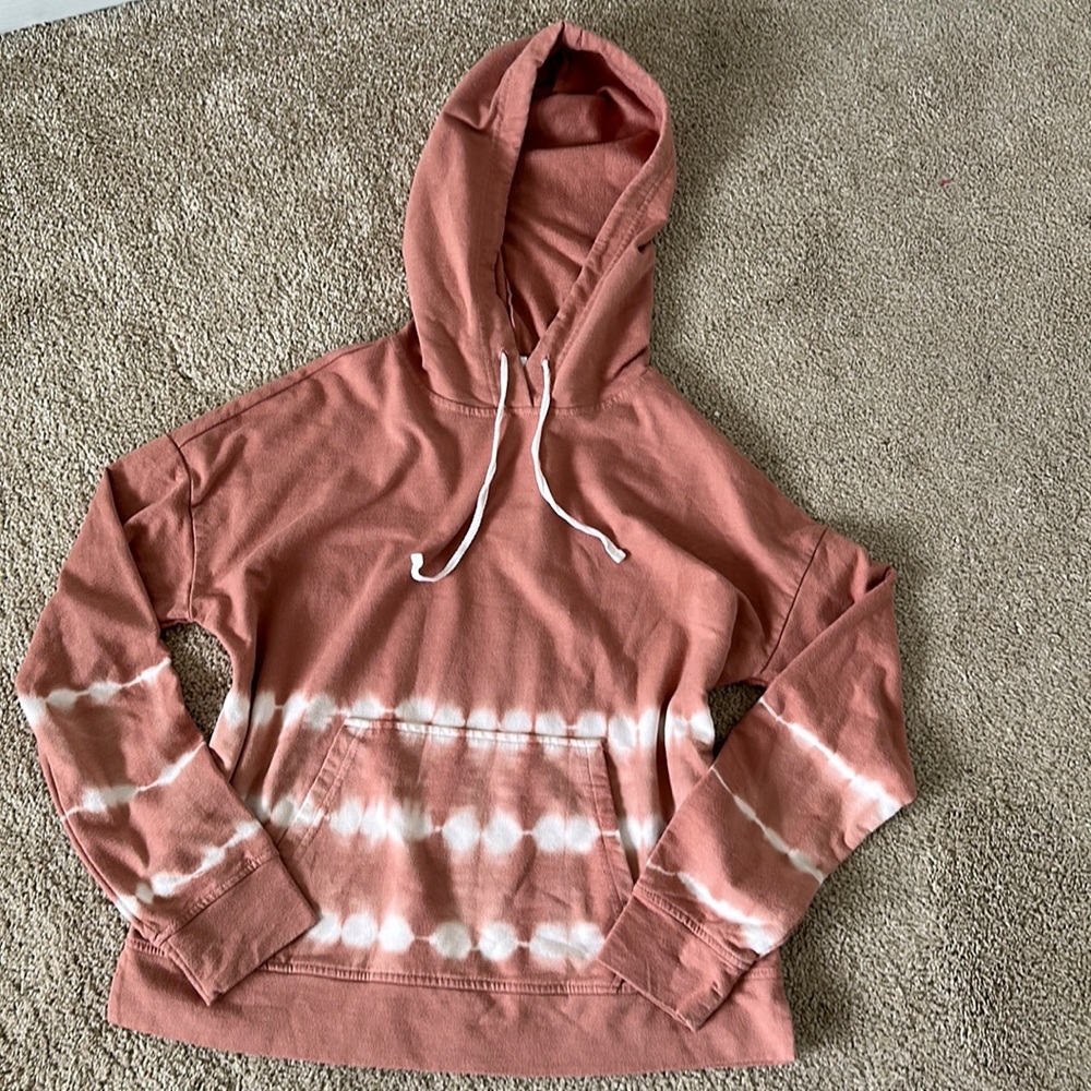 Peach colored tie-dye hoodie, size small
